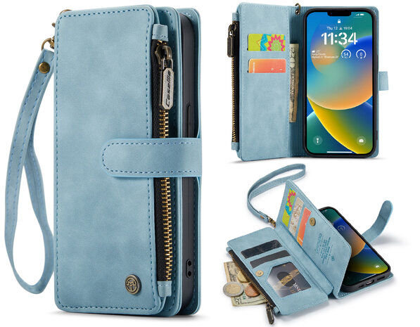 iPhone 14 Aqua Blue - Book Case met Rits