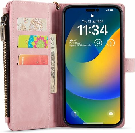 iPhone 14 Pro Pale Pink - Book Case met Rits