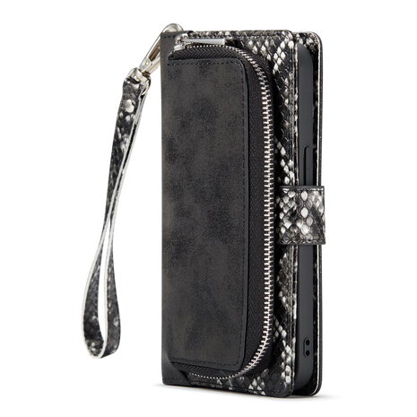 iPhone 13 Mini - Zwart - 2 in 1 Slangen Portemonnee Book Case met Rits