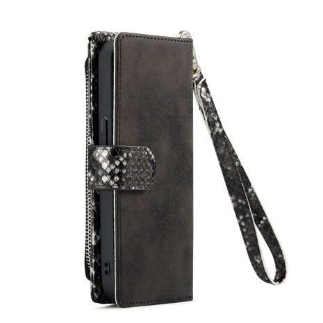 iPhone 13 Mini - Zwart - 2 in 1 Slangen Portemonnee Book Case met Rits
