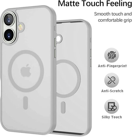 iPhone 16 Plus - Matte MagSafe Armor Back Cover - Grijs