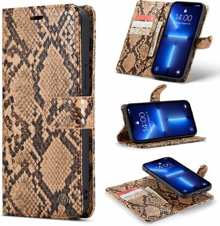 iPhone 13 Pro Beige - 2 in 1 Slangen Book Case