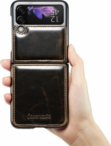 Samsung Z Flip 3 Cognac Brown - Kunstlederen Back Cover