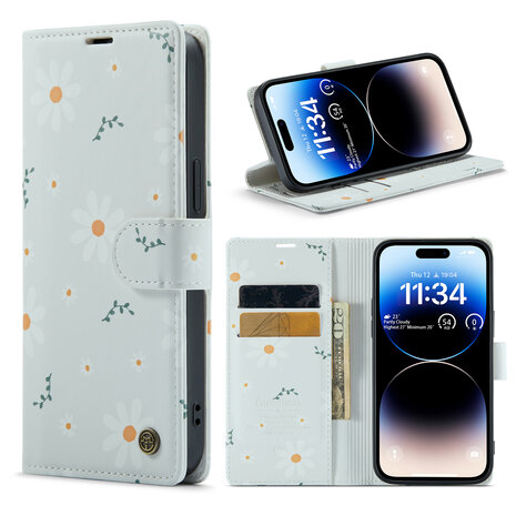 iPhone 14 Pro met Madeliefje Print - Book Case