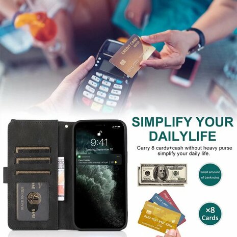 iPhone 13 Pro Zwart - Book Case met Rits &amp; Extra Vakken