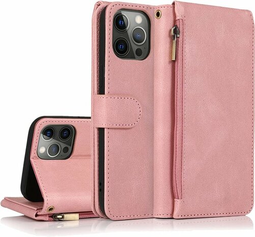 iPhone 13 Pro Max Roze - Book Case met Rits &amp; Extra Vakken