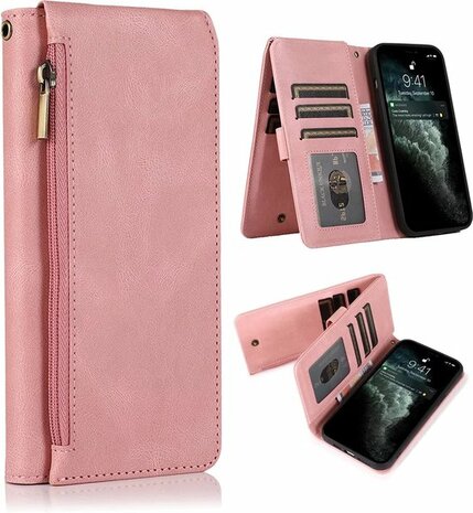 iPhone 13 Pro Max Roze - Book Case met Rits &amp; Extra Vakken