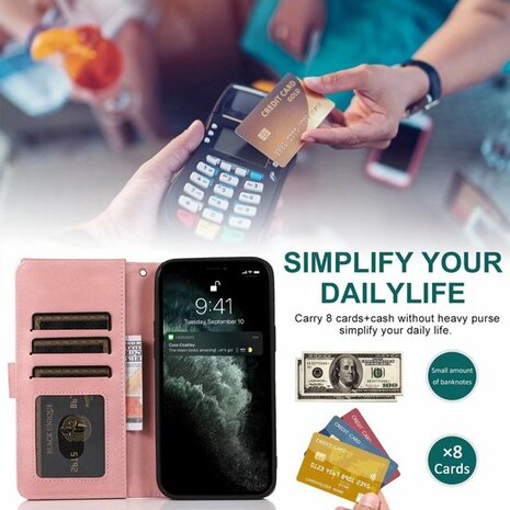 iPhone 13 Pro Max Roze - Book Case met Rits &amp; Extra Vakken