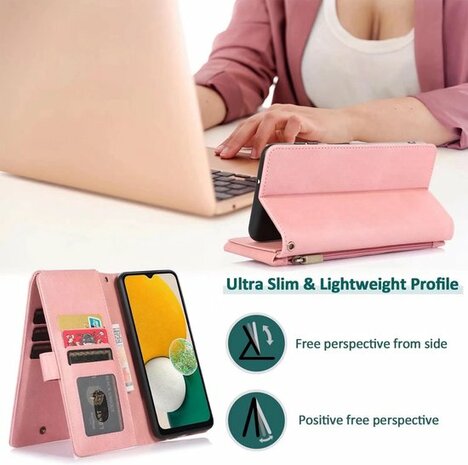 iPhone 13 Pro Max Roze - Book Case met Rits &amp; Extra Vakken