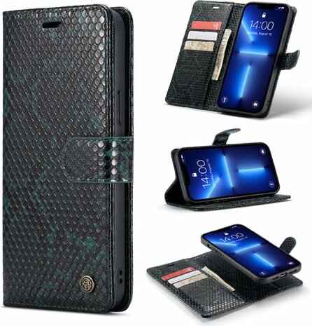 iPhone 13 Pro Max Groen - 2 in 1 Slangen Book Case