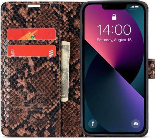 iPhone 13 Pro Bruin - Slangen Book Case