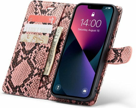iPhone 13 Roze - 2 in 1 Slangen Book Case