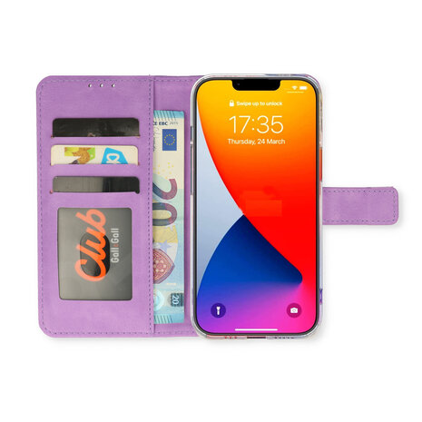 iPhone 15 - Book Case &amp; Privacy Glas - Paars