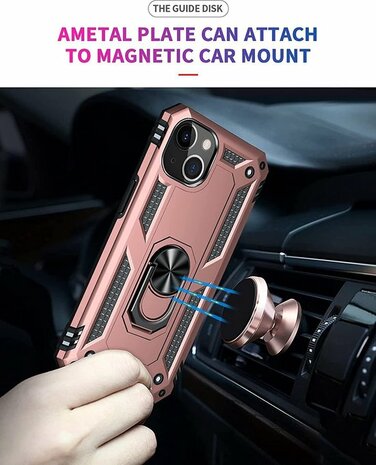 iPhone 13 Mini Rosegoud &amp; 2X Glas - Armor met Kickstand Ring