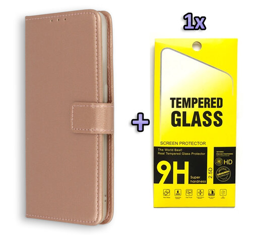 Moto G9 Plus - Book Case &amp; Glas - Rosegoud