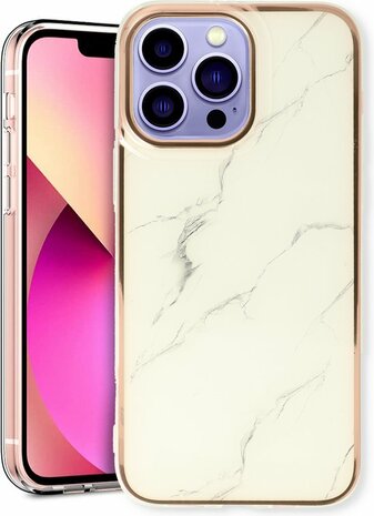 iPhone 13 Pro - Marmer Back Cover - Wit