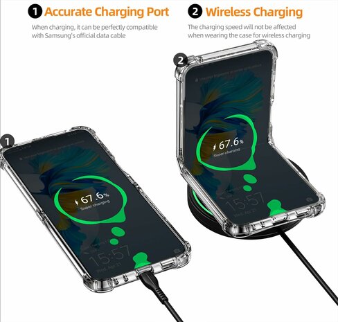 Samsung Z Flip 5 - Anti Shock - Transparant - Ingebouwd Screenprotector