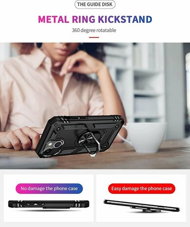 iPhone 13 Mini Zwart - Armor met Kickstand Ring