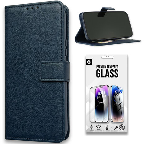 iPhone 15 - Book Case &amp; Glas - Blauw