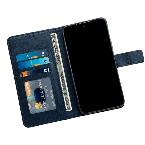 iPhone 15 - Book Case &amp; Glas - Blauw