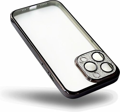 iPhone 13 Pro - Glitter Cam Back Cover - Zwart