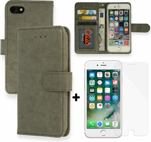 iPhone SE 2022-2020 - HQ Book Case &amp; Glas - Grijs