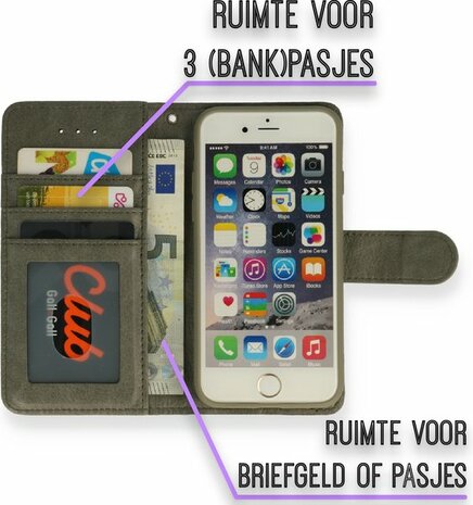 iPhone SE 2022-2020 - HQ Book Case &amp; Glas - Grijs