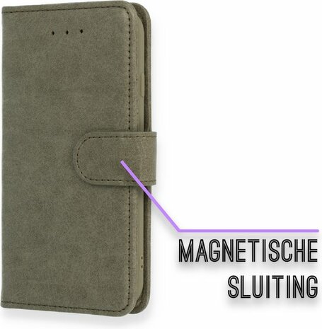 iPhone SE 2022-2020 - HQ Book Case &amp; Glas - Grijs