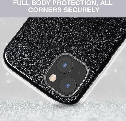 iPhone 14 - Glitter Back Cover &amp; Glas - Zwart
