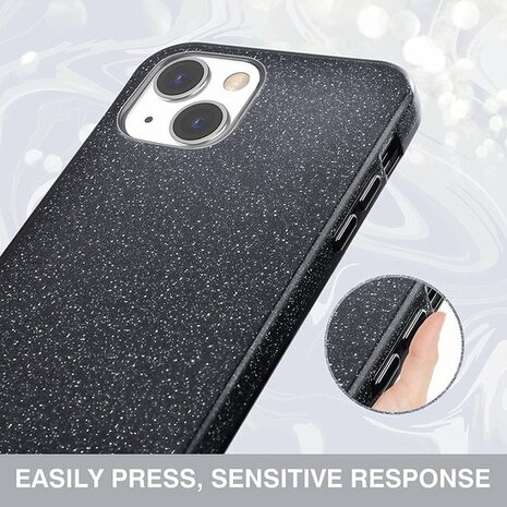 iPhone 14 - Glitter Back Cover &amp; Glas - Zwart