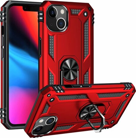 iPhone 14 Rood - Armor met Kickstand Ring