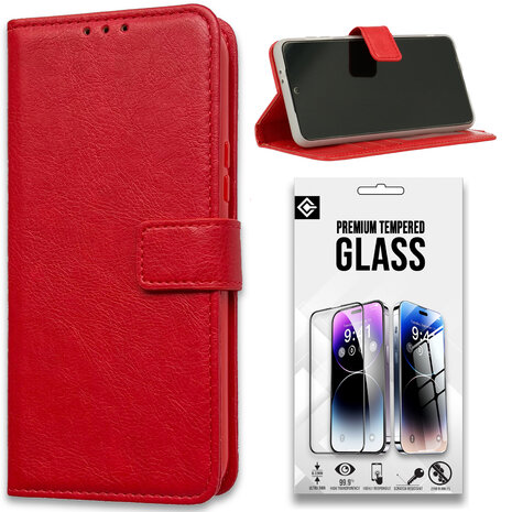 iPhone 15 - Book Case &amp; Glas - Rood