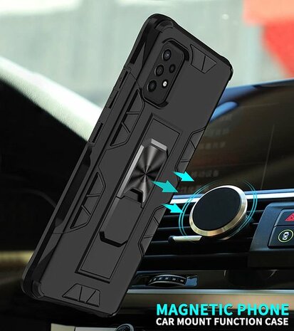 Samsung A72 Zwart &amp; Glas - Magnetic Kickstand Armor Case