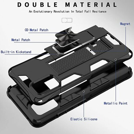 Samsung A72 Zwart &amp; Glas - Magnetic Kickstand Armor Case