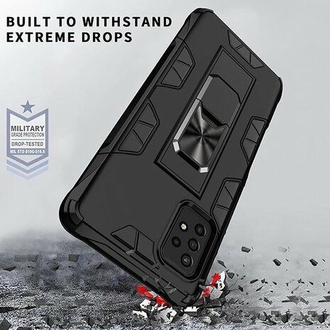 Samsung A72 Zwart &amp; Glas - Magnetic Kickstand Armor Case
