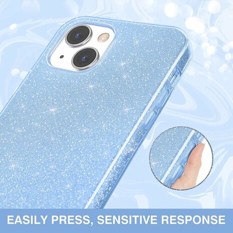 iPhone 14 - Glitter Back Cover &amp; Glas - Blauw
