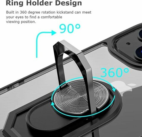 iPhone 13 Mini Zwart - Anti Shock Kickstand Ring Case