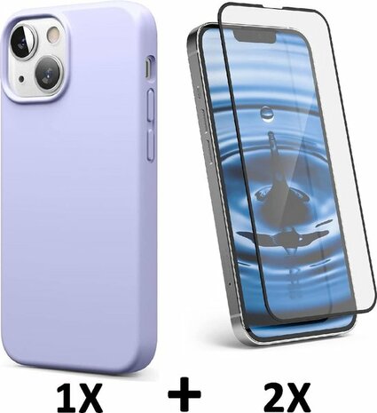 iPhone 13 - Back Cover &amp; 2X Full Glas - Paars