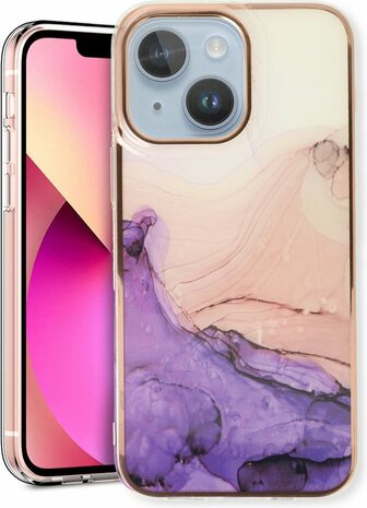 iPhone 14 - Marmer Back Cover - Paars