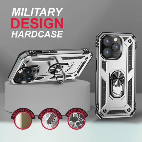 iPhone 14 Pro Grijs - Armor met Kickstand Ring
