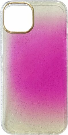 iPhone 14 - Regenboog Glitter Back Cover - Paars