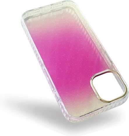 iPhone 14 - Regenboog Glitter Back Cover - Paars