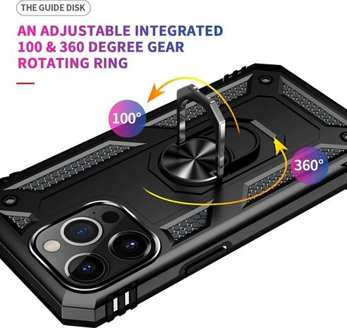 iPhone 13 Pro Max Zwart - Armor met Kickstand Ring