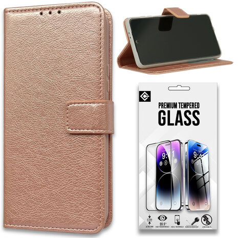 iPhone 15 - Book Case &amp; Glas - Rosegoud