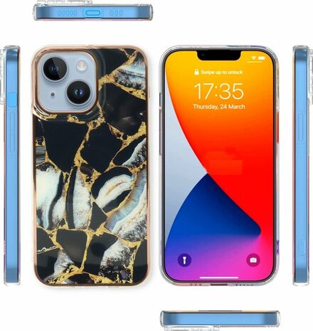 iPhone 14 - Marmer Back Cover - Zwart