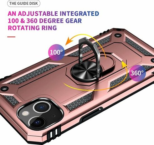 iPhone 14 Rosegoud &amp; 2X Glas - Armor met Kickstand Ring