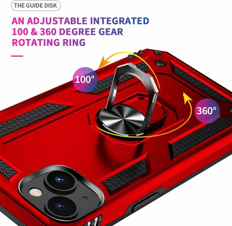 iPhone 15 Rood - Armor met Kickstand Ring
