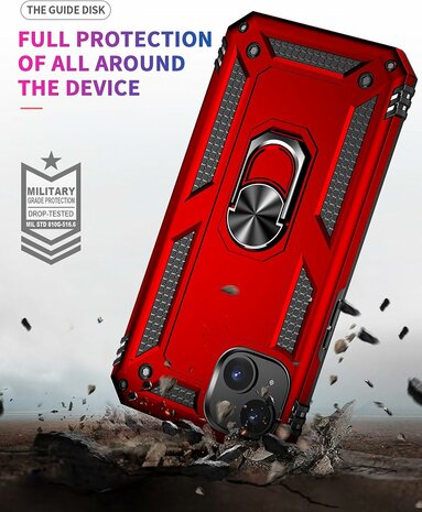 iPhone 15 Rood - Armor met Kickstand Ring