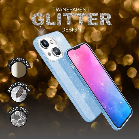 iPhone 15 - Glitter Back Cover - Blauw