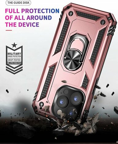 iPhone 14 Pro Rosegoud &amp; 2X Glas - Armor met Kickstand Ring
